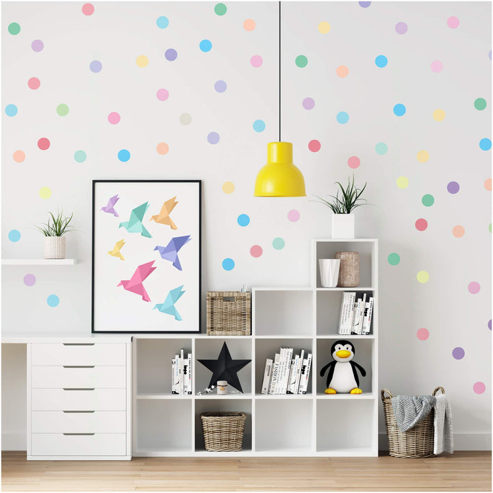 Large Round Polka Dot Confetti Wall Decal Baby Nursery Child Kid Boy Girl Bedroom Home Decor | Creative Art Design Pattern | Safe Removable Adhesive (Pastel Rainbow, 2 Inches x 120 Pieces)