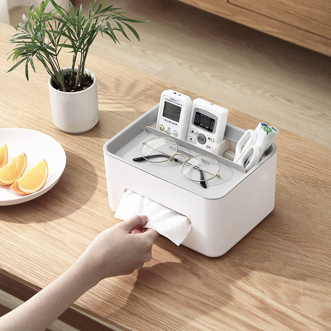 Rectangular Tissue Box Cover Holder with Storage Napkin Tissue Box Holder with Stationery Remote Control Box Decorative Tissue Pen Remote Organizer for Home/Office/Car/Restaurant Grey