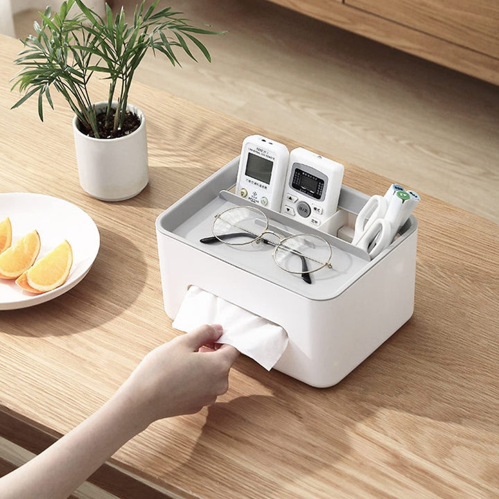 Rectangular Tissue Box Cover Holder with Storage Napkin Tissue Box Holder with Stationery Remote Control Box Decorative Tissue Pen Remote Organizer for Home/Office/Car/Restaurant Grey