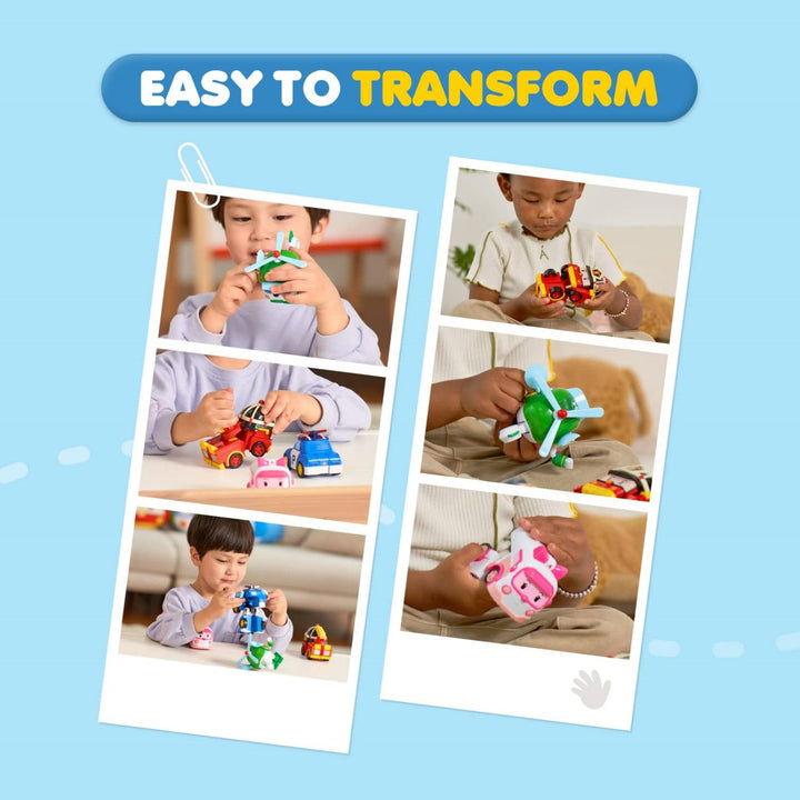 Transforming Robot, 4 Transformable Action Toy Figure Vehicles, Police Emergency Vehicle Playset, Holiday Birthday Rescue Car Toys Gift for Boys Girls Age 1 2 3 4 5