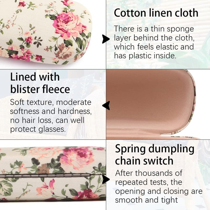 Glasses Case Hard Shell Eyeglass Case for Women Fabrics Floral Retro Spectacle Case Box Portable