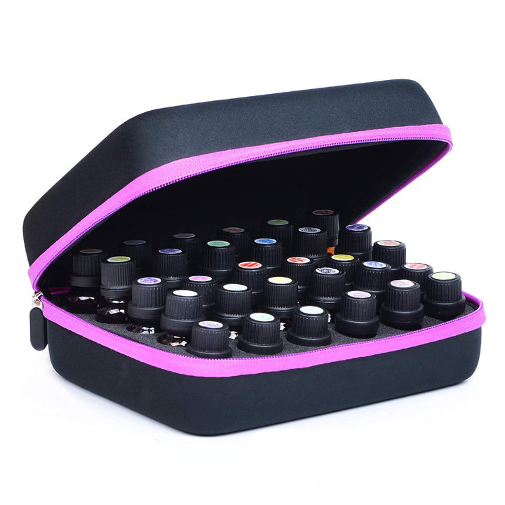 Essential Oil Carrying Organizer Storage Case for 30 Roller Bottles 5/10/15/20ml Small bottles with Free Writable Labels Opener Holds Purple-8.7Lx6.3Wx3.7H