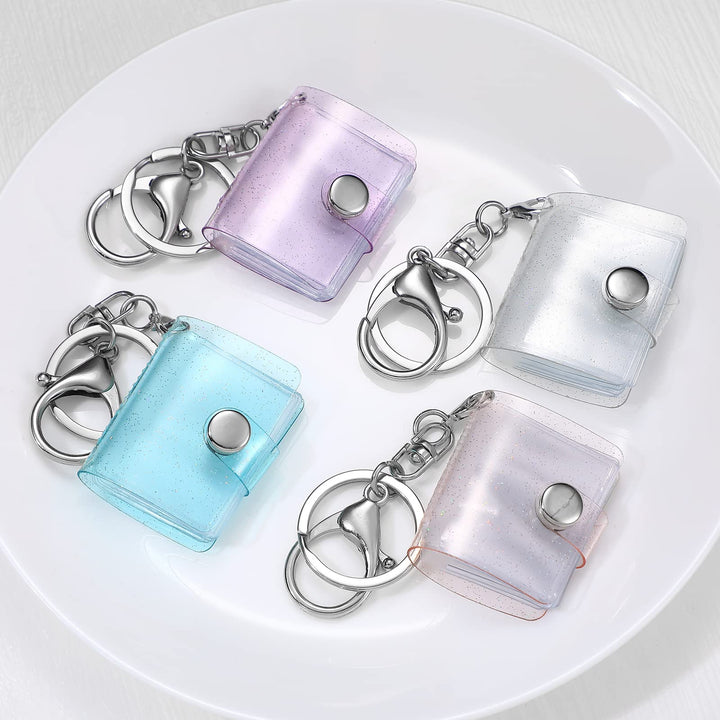 4 Pack 1 Inch Mini Small Photo Album 16 Pockets Photo Storage with Keychain Mini Photo Album Keychain for Picture Photo Card Holder Storage Book Wedding Anniversary Birthday Valentine Gift