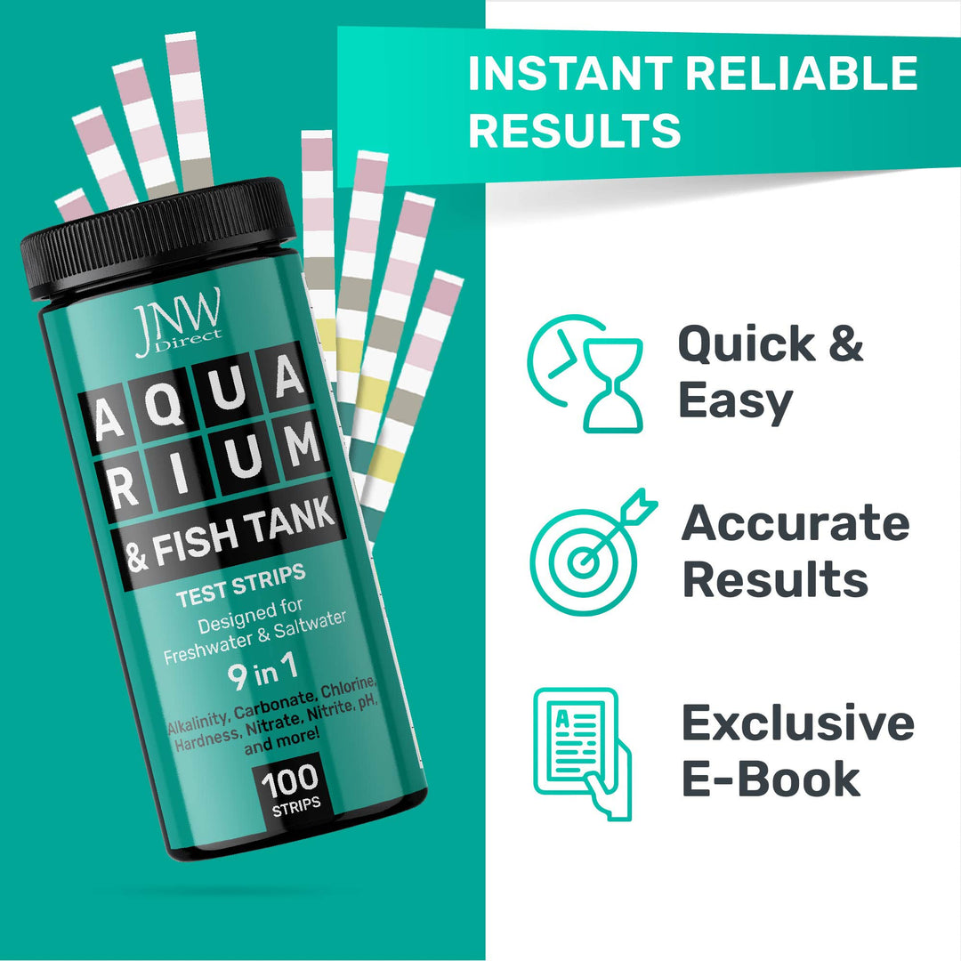 Aquarium Test Strips - 9-in-1 Aquarium Test Kit with eBook - Aquarium Water Test Kit with Quick and Accurate Fish Tank Test Strips - 100 Test Strips