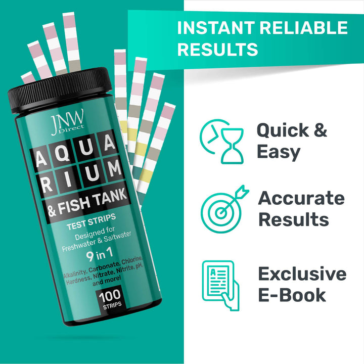 Aquarium Test Strips - 9-in-1 Aquarium Test Kit with eBook - Aquarium Water Test Kit with Quick and Accurate Fish Tank Test Strips - 100 Test Strips