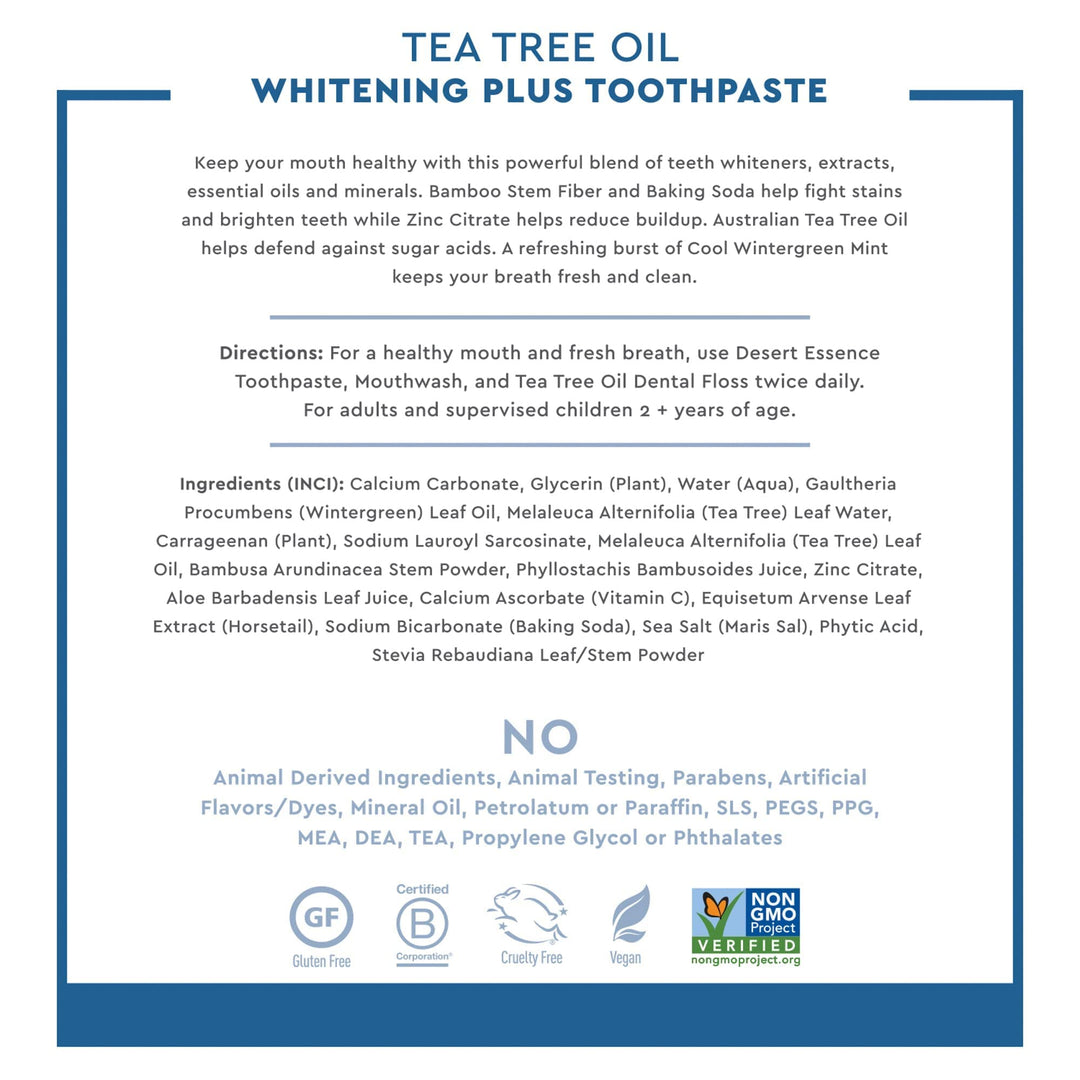 Desert Essence Toothpaste, Tea Tree Whitening Mint, 6.25 Ounce