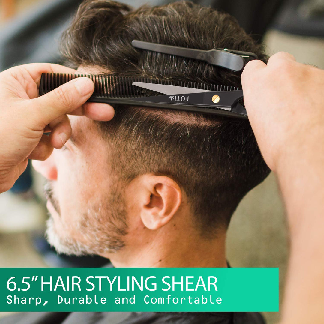 Fotix Hair Cutting Scissors Professional | 6.5 Stainless Steel Barber Haircut Shears | Hairdressing Sharp Trimming Scissors for Men &amp; Women with with Beautiful Leather Pouch