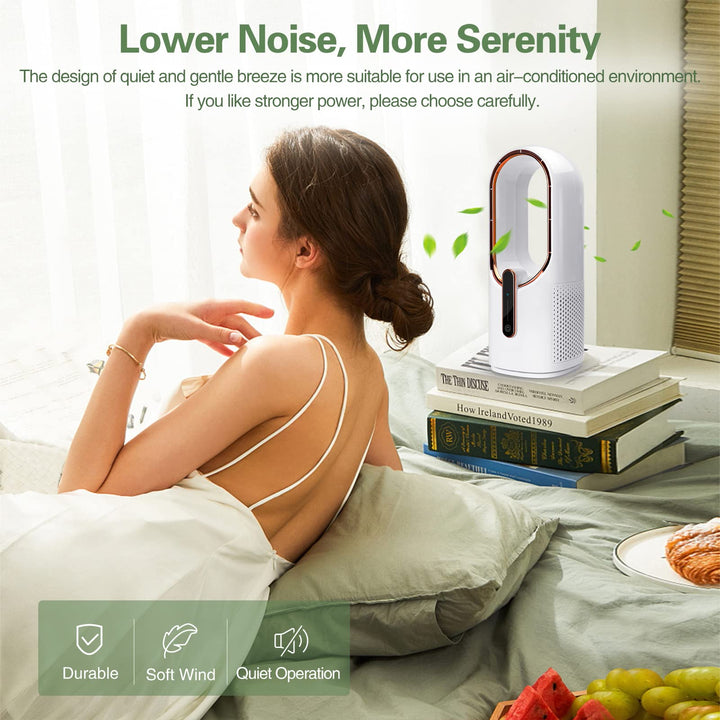 Desk Fan Portable, Battery Operated,Quiet Desktop Fan Bladeless with 3 Cooling Speeds, 11.8 Inch Touch Control Personal Fan for Bedroom, Office, Home, Outdoor (White)
