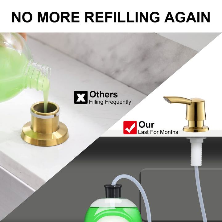 Gold Soap Dispenser for Kitchen Sink Brushed Gold Soap Dispenser Counter Soap Dispenser Gold Built in Soap Dispenser with 40 Inches Tube Sink Soap Dispenser Extension Tube Kit