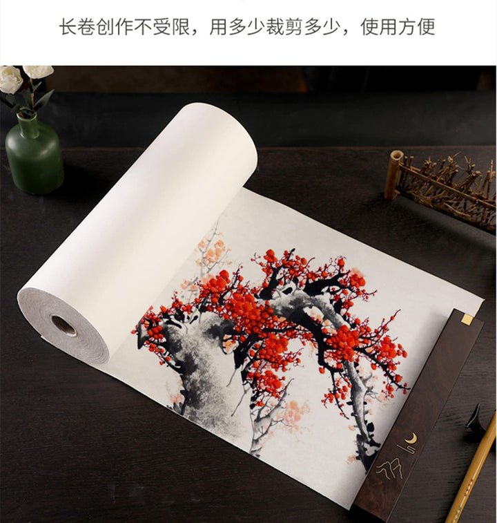Roll Pack Xuan Paper Thicken Calligraphy Xuan Paper Sumi Paper for Practice Chinese Japanese, 35cm x 100m(13.8in x 328ft), Sheng(Raw) Xuan Paper, White