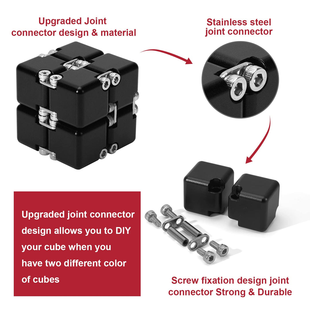Aluminum Alloy Metal Infinity Cube Fidget Cube (6 Colors) Handheld Fidget Toy Desk Toy with Cool Case Infinity Magic Cube Relieve Stress Anxiety ADHD OCD for Kids and Adults (Black)