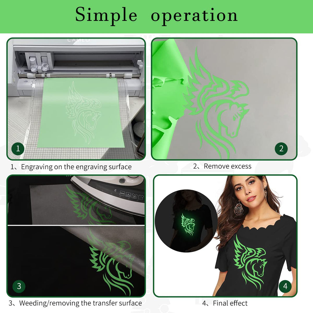 Glow in The Dark HTV Heat Transfer Vinyl for T Shirt 12 x 5 FT for Luminous Green Glow in Dark Iron on Vinyl