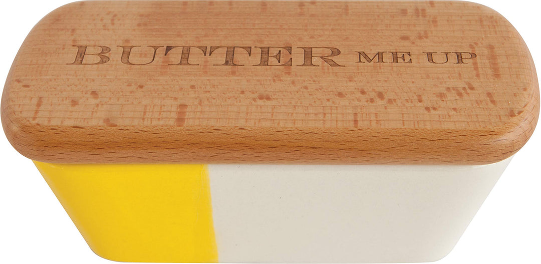 Laser Etched Vivid Beechwood &amp; Stoneware Butter Dish with Lid Butter Me Up Solid Wooden Lid Butter Holder Fun &amp; Functional Kitchen Supplies