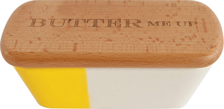 Laser Etched Vivid Beechwood &amp; Stoneware Butter Dish with Lid Butter Me Up Solid Wooden Lid Butter Holder Fun &amp; Functional Kitchen Supplies