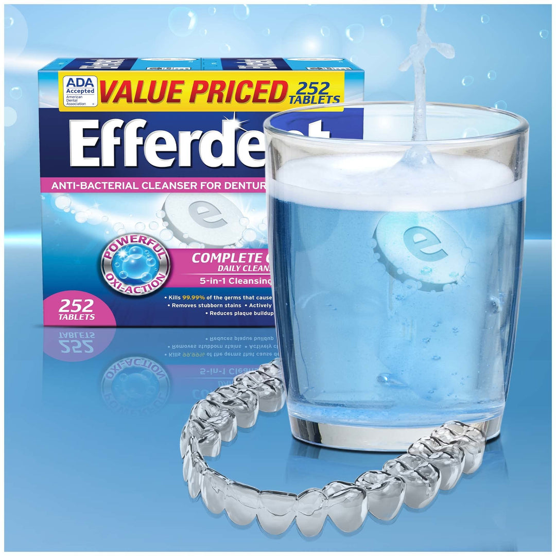 Efferdent Denture Cleanser Tablets, Complete Clean, Tablets, Multicolor, 252 Count