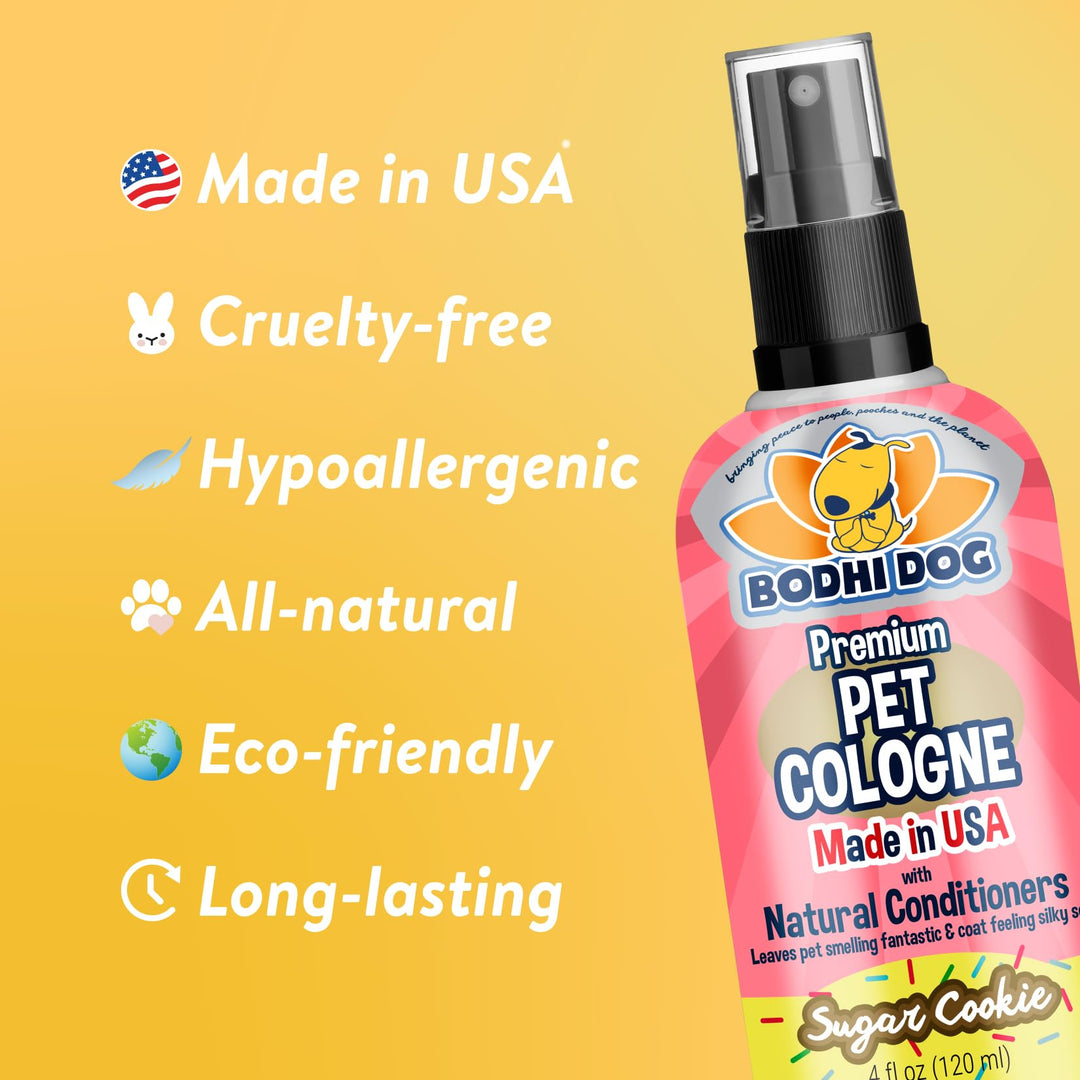 Natural Dog Cologne (Sugar Cookie) - Premium Scented Deodorizing Pet Perfume with Conditioner for Dogs &amp; Cats - Keeps Pets Fresh &amp; Clean - Gentle and Safe Formula, Made in USA (4 Fl Oz)