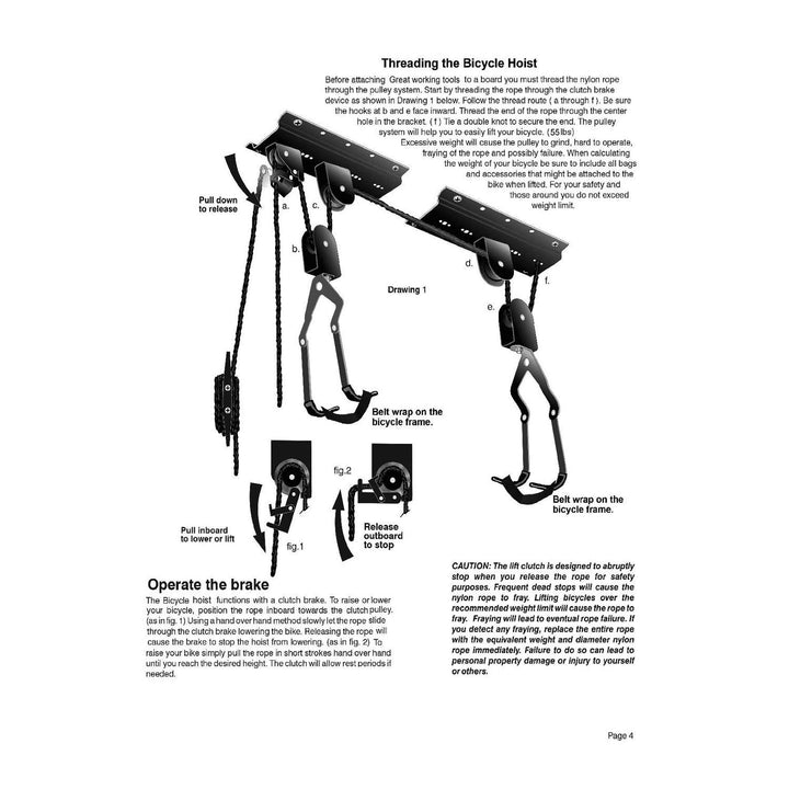 GREAT WORKING TOOLS Ceiling Mount Bike Hoist Set of 2 Bike Hangers Pulley System