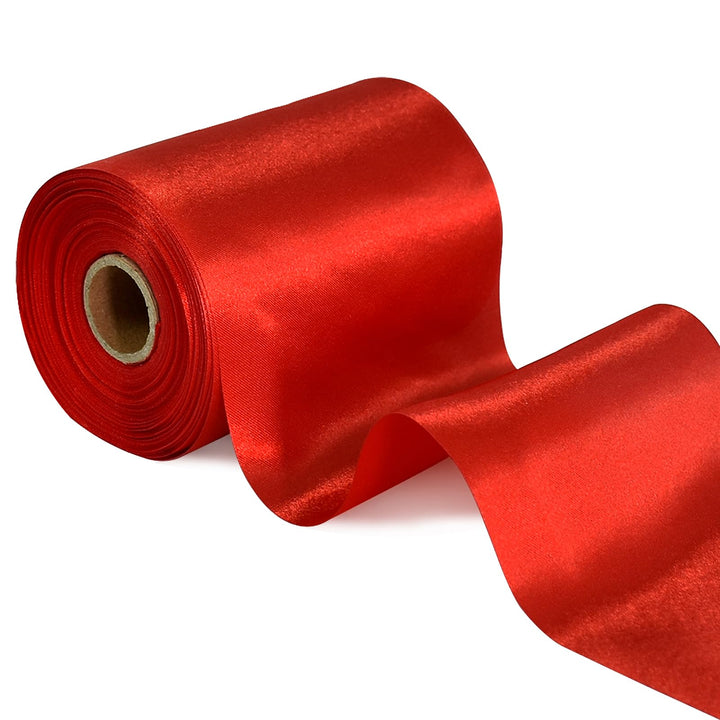 TONIFUL 4 Inch x 22Yards Wide Red Satin Ribbon Solid Fa