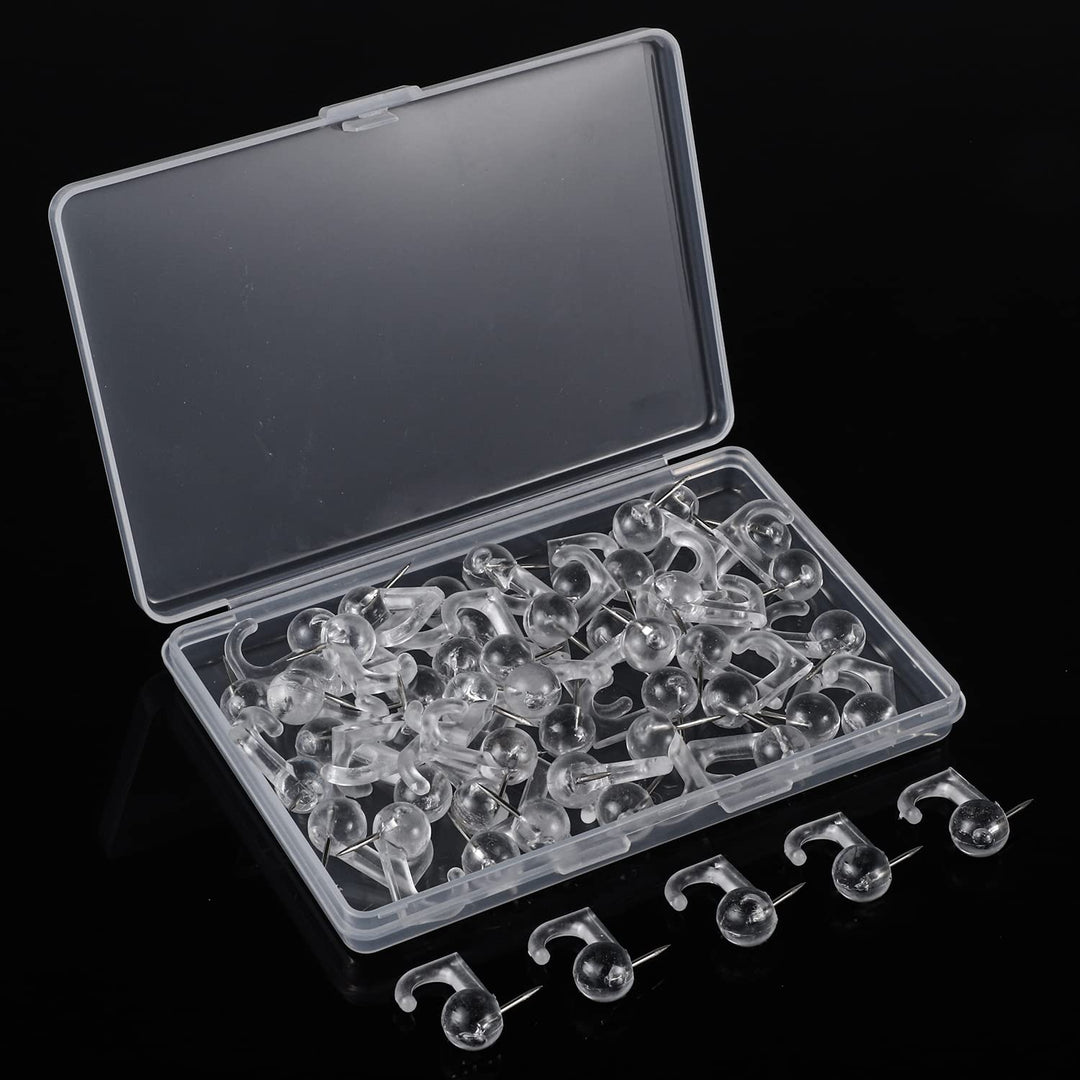 60Pcs Push Pin Hooks, Clear Thumb Tacks Wall Push Pins Plastic Heads Pin Tacks Decorative Push Pins with Hooks for Cork Board, Bulletin Board, Map, Calendar, Wall Hangings