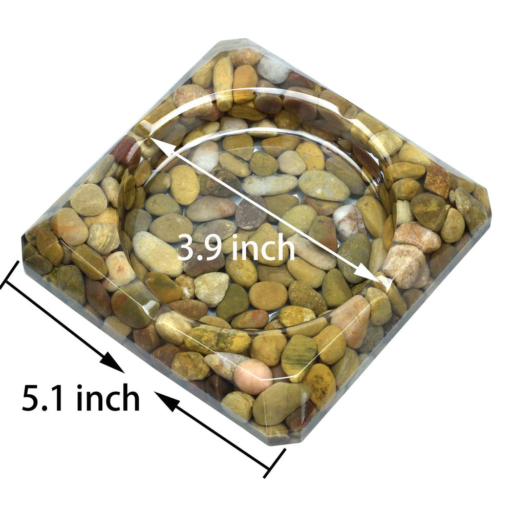 Natural Stone Pebbles Ashtray, 5.1 Square Brown Stone Ashtray