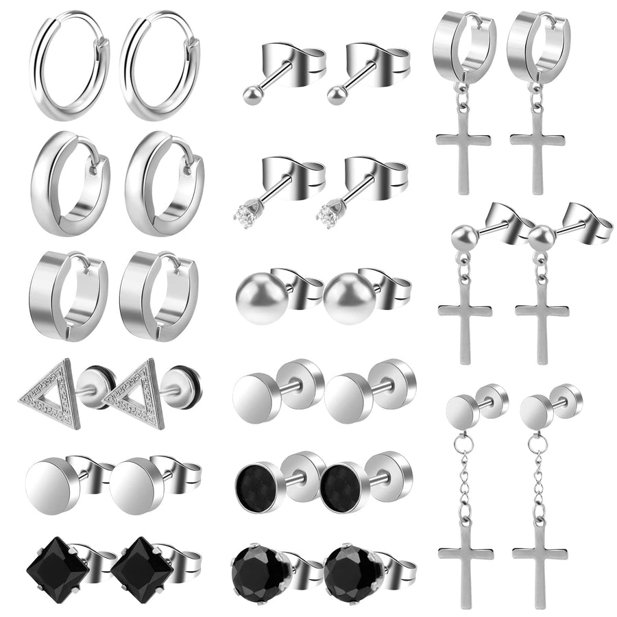 ONESING 30 Pcs Earrings for Men Black Stud Earrings Men