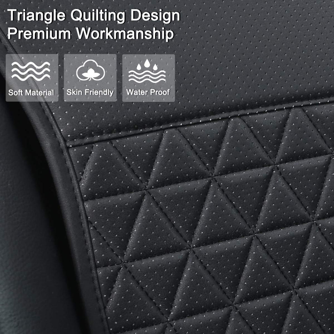 1 Pair Luxury PU Car Seat Covers Protectors for Front Seats, Triangle Pattern, Compatible with 95% Cars (Sedan/SUV/Pickup/Van) - Black