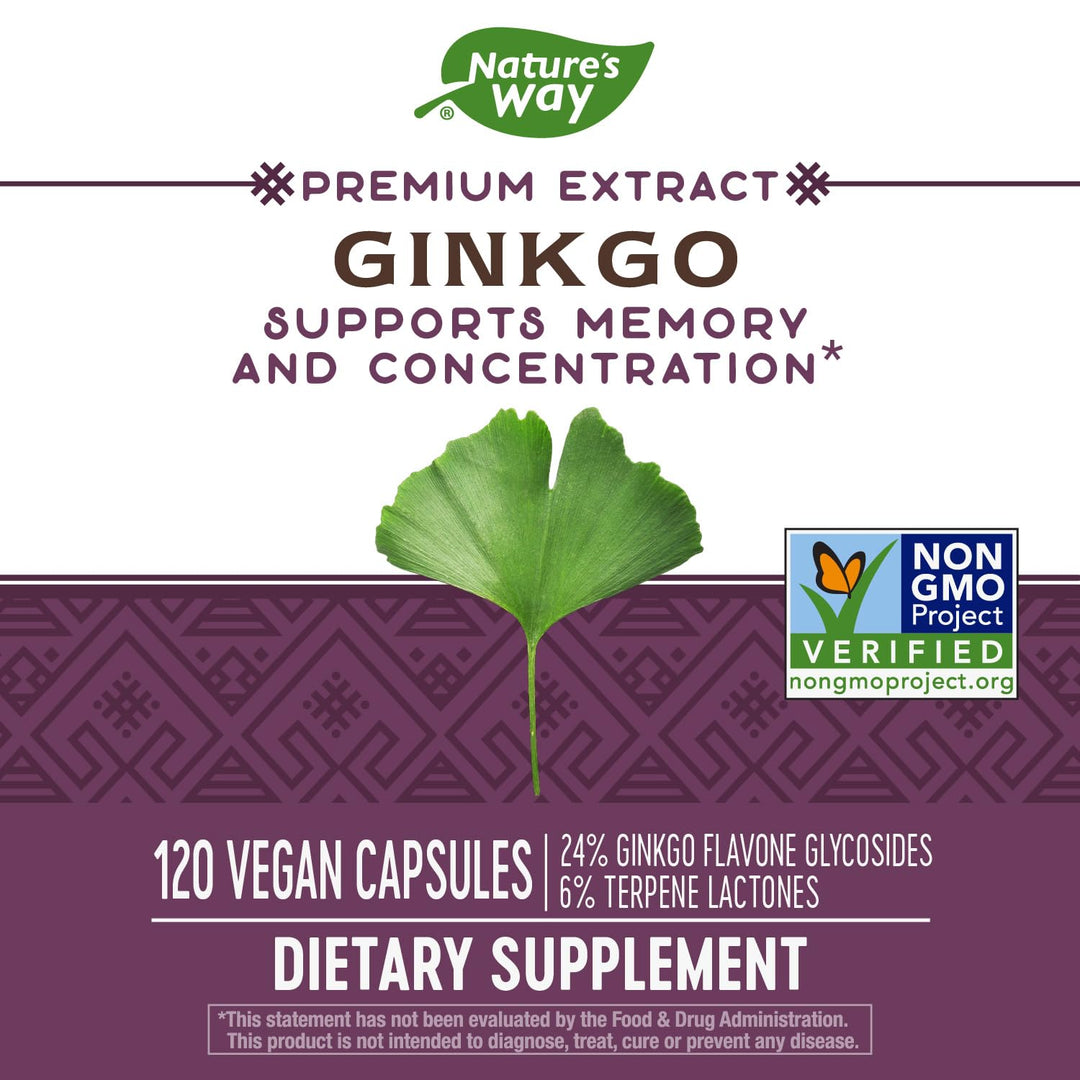 Nature&#39;s Way Premium Extract Ginkgo, Memory and Concentration*, 120 Capsules