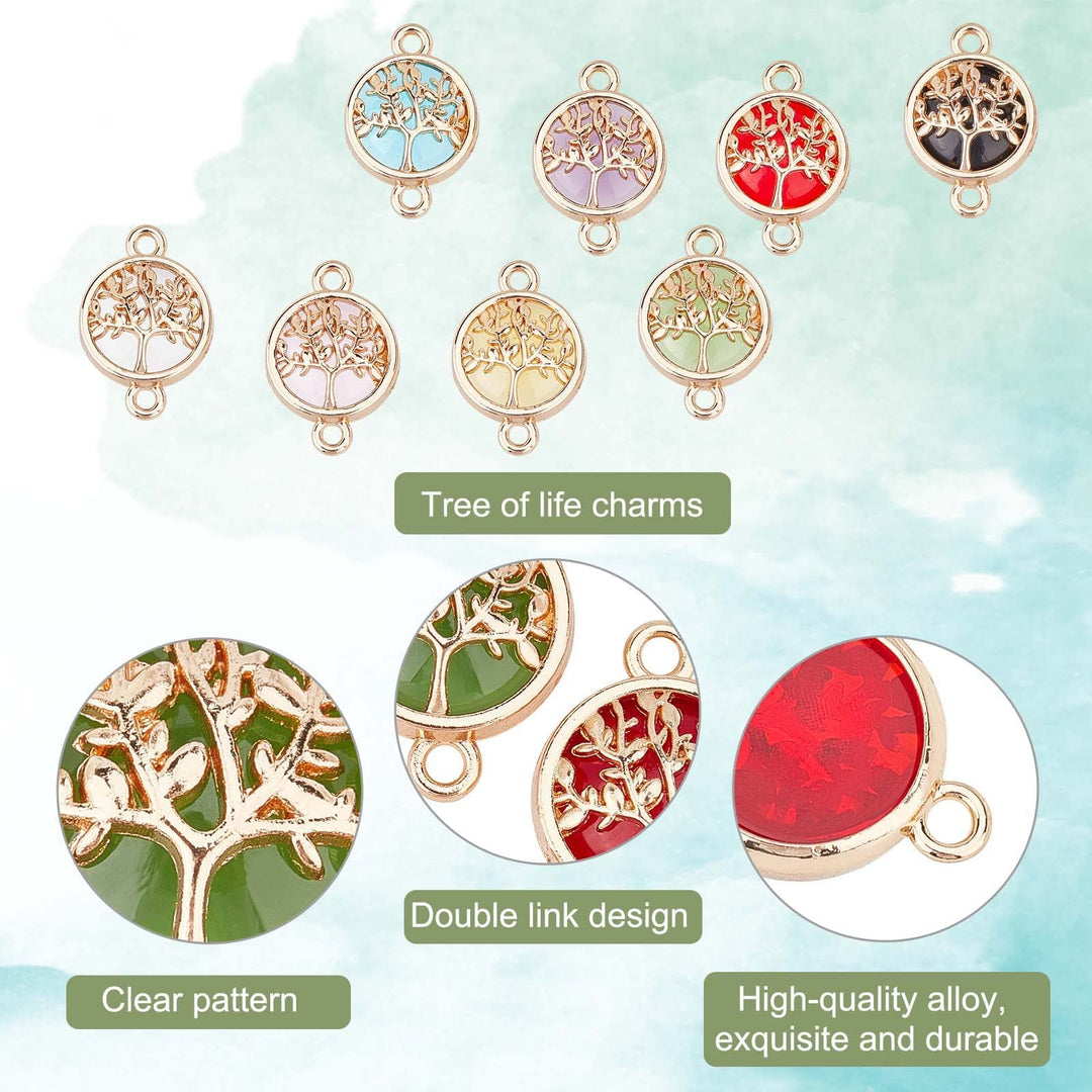 8 Color Tree of Life Pendant Charms Chakra Crystal Stone Pendant Positive Gemstone Pendant Quartz Charms for Necklace Earring Breast Cancer Awareness Jewelry Making Crafting, 32pcs