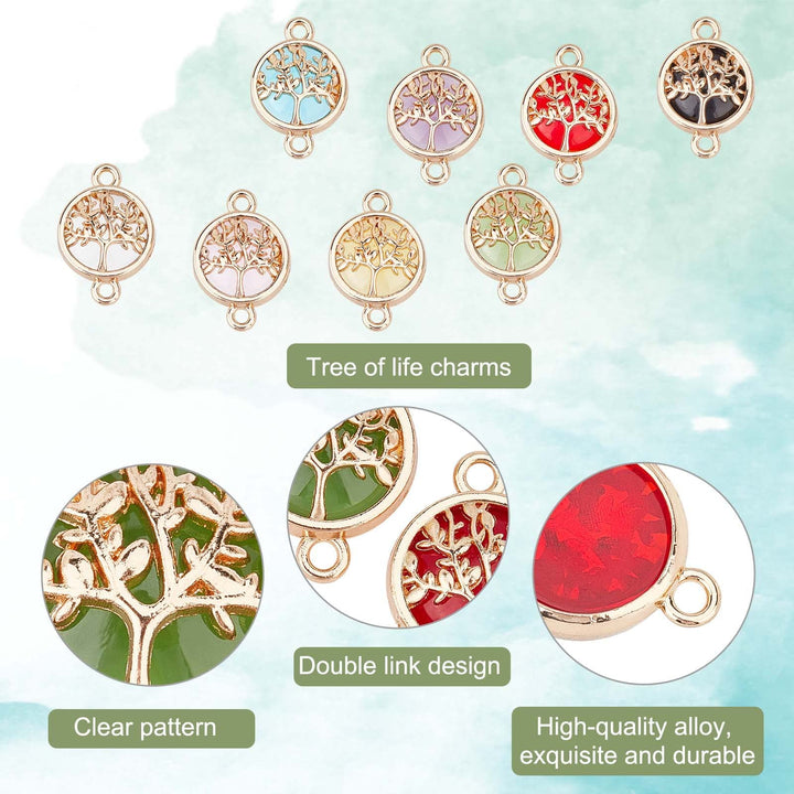 8 Color Tree of Life Pendant Charms Chakra Crystal Stone Pendant Positive Gemstone Pendant Quartz Charms for Necklace Earring Breast Cancer Awareness Jewelry Making Crafting, 32pcs