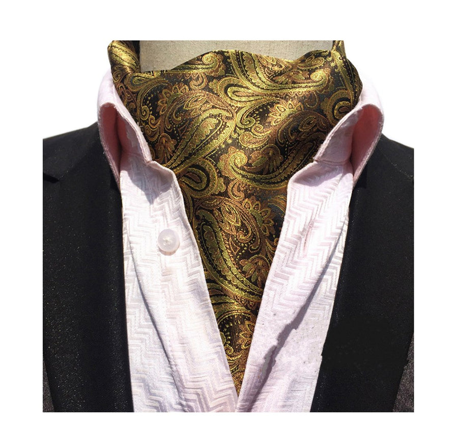 Men Gold Floral 100% Silk Jacquard Woven Self Cravat Tie Formal Ascot 06