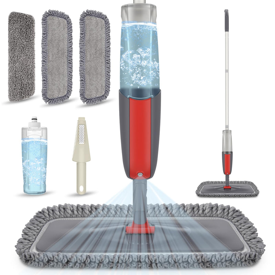 Spray Mops for Hardwood Floor Cleaning - Wet Dust Mops with 3X Reusable Washable Pads Microfiber Wood Floor Mops with Sprayer Commercial Home Use for Hardwood Laminate Wood Floor Cleaning
