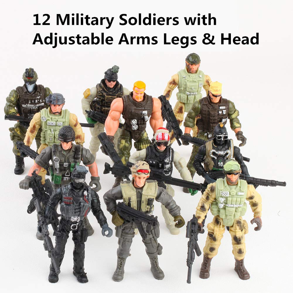 US Army Men and SWAT Team Toy Soldiers Action Figures Playset with Military Weapons Accessories,Military Soldier Playset Military Figures Army Men Soldiers Toy for Kids Boys Gift,12Pcs