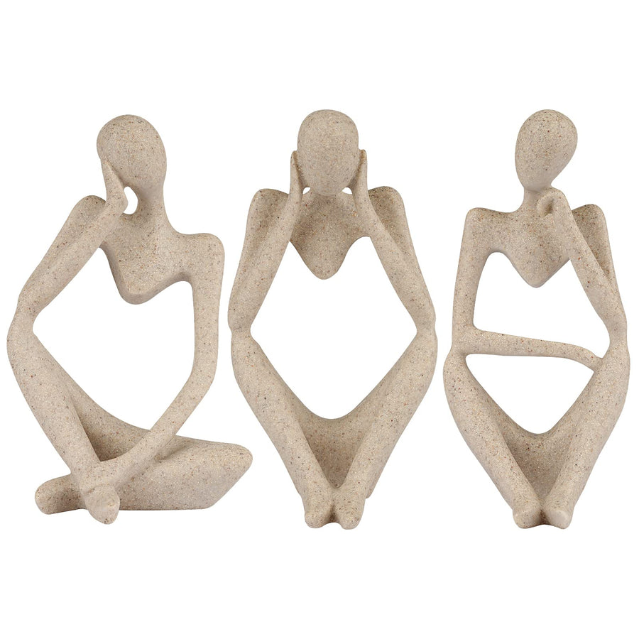 Abstract Sculpture The Thinker Statue Resin Statues for Home Decor Modern Home Office Desktop Shelf Bookshelf Decor Set of 3 (Small-Smooth)