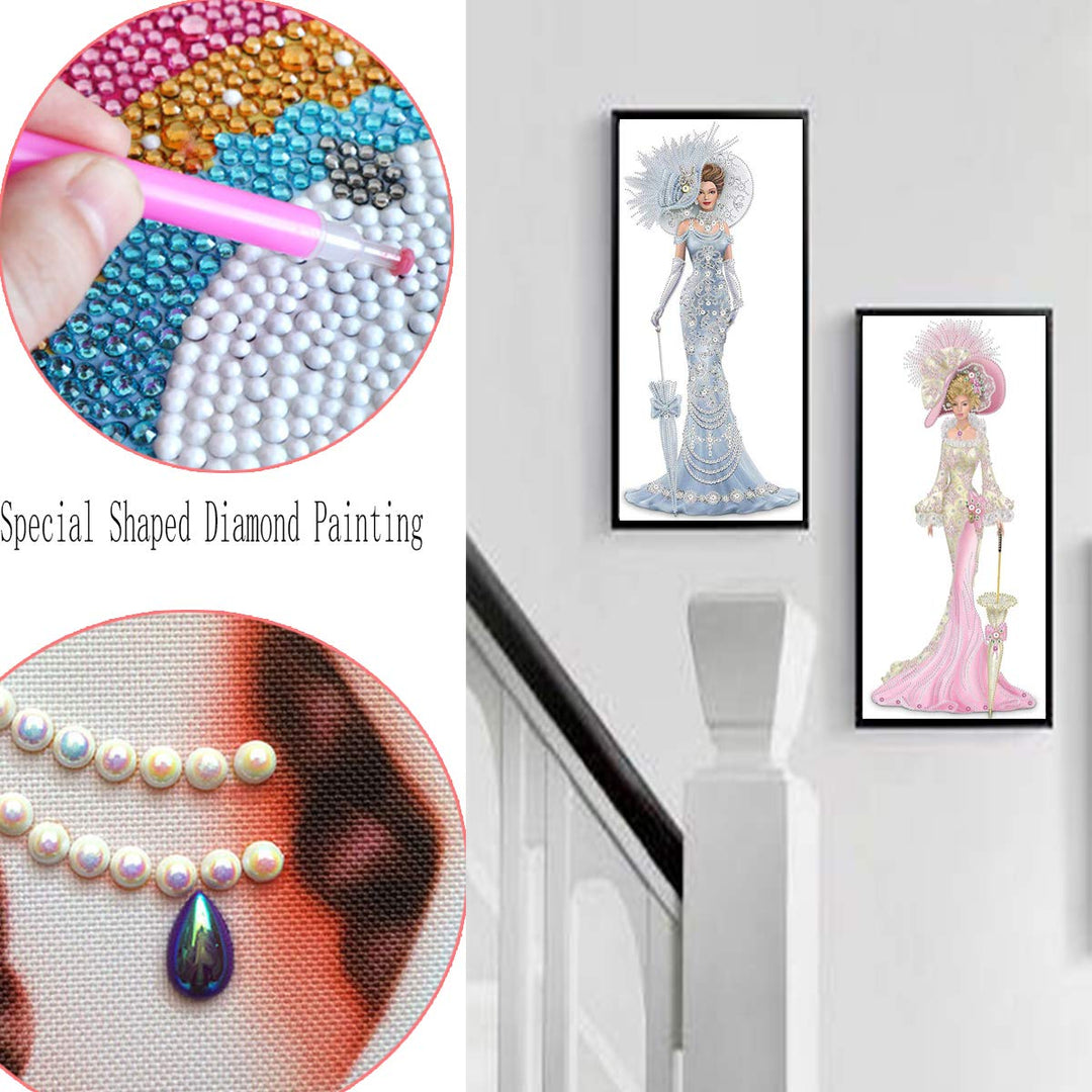 2 Pack DIY 5D Diamond Art Painting Kits, Special Shaped Rhinestones, Partial Drill Lady with Hat Crystal Diamond Art Crafts Kits (12x24 inch)