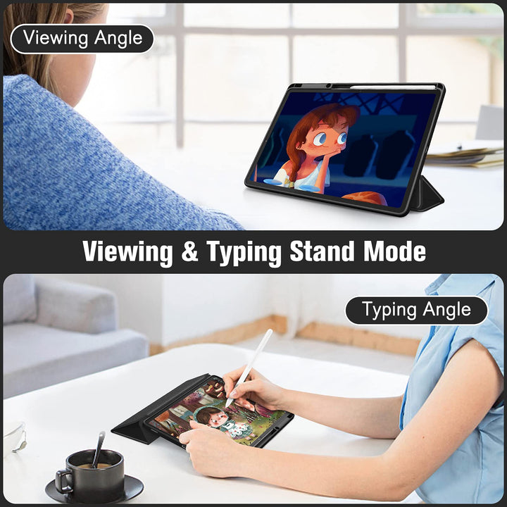 Hybrid Slim Case for Samsung Galaxy Tab S8 Plus 2022/S7 FE 2021/S7 Plus 2020 12.4 Inch with S Pen Holder, Shockproof Cover with Clear Transparent Back Shell, Auto Wake/Sleep, Black