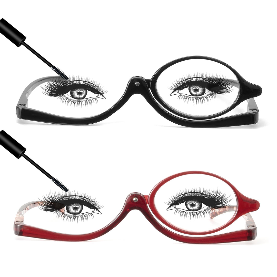 JM 2 Pairs Makeup Reading Glasses Round Magnifying Flip