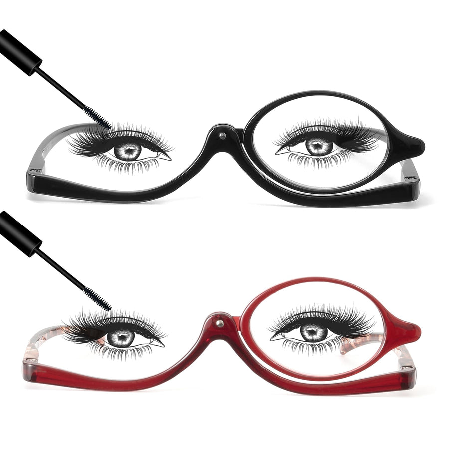 JM 2 Pairs Makeup Reading Glasses Round Magnifying Flip