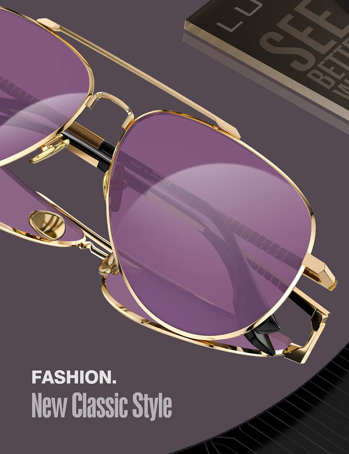 Aviator Sunglasses for Mens Womens Polarized Purple Lens Metal Gold Frame 60mm