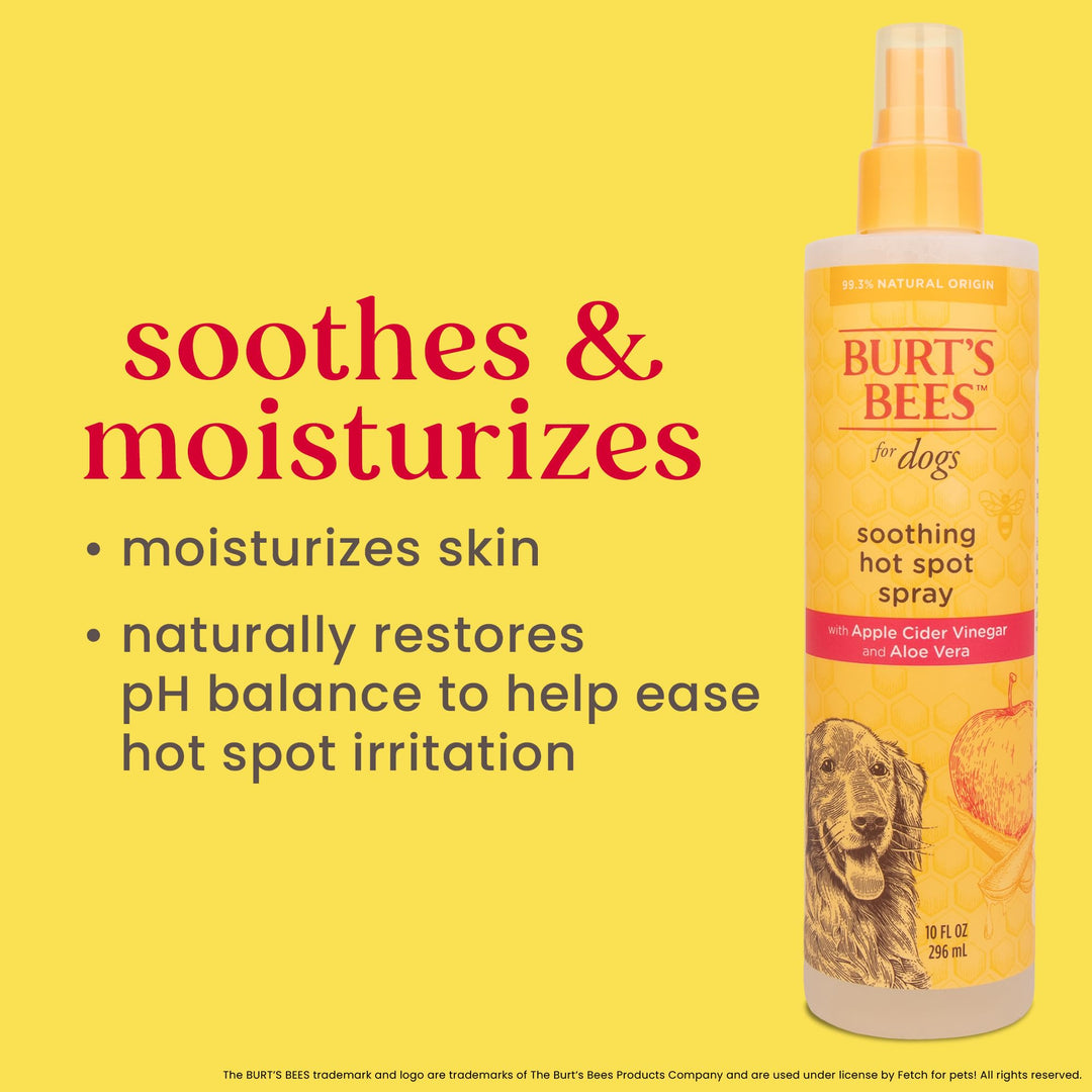 Burt&#39;s Bees for Pets Hot Spot Spray with Apple Cider Vinegar and Aloe Vera for Itchy Dogs, 95% Natural Origin Formulas, Itchy Skin Relief, 10 Fl Oz