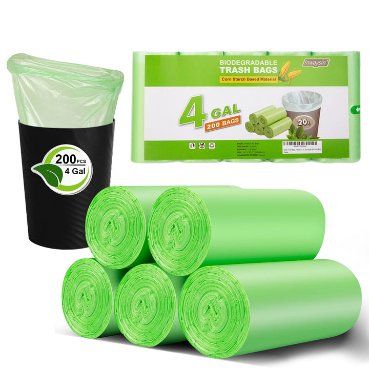 Small Trash Bags 4-6 Gallon, Inwaysin 200 Count Biodegr