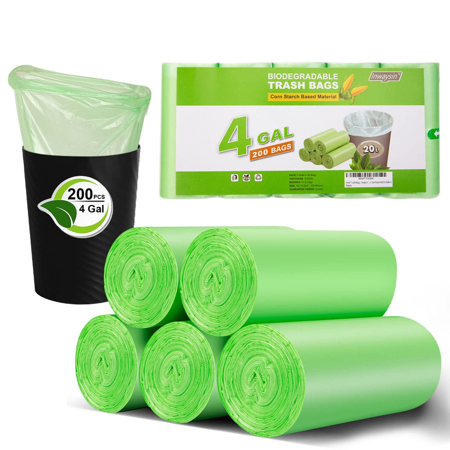 Small Trash Bags 4-6 Gallon, Inwaysin 200 Count Biodegr