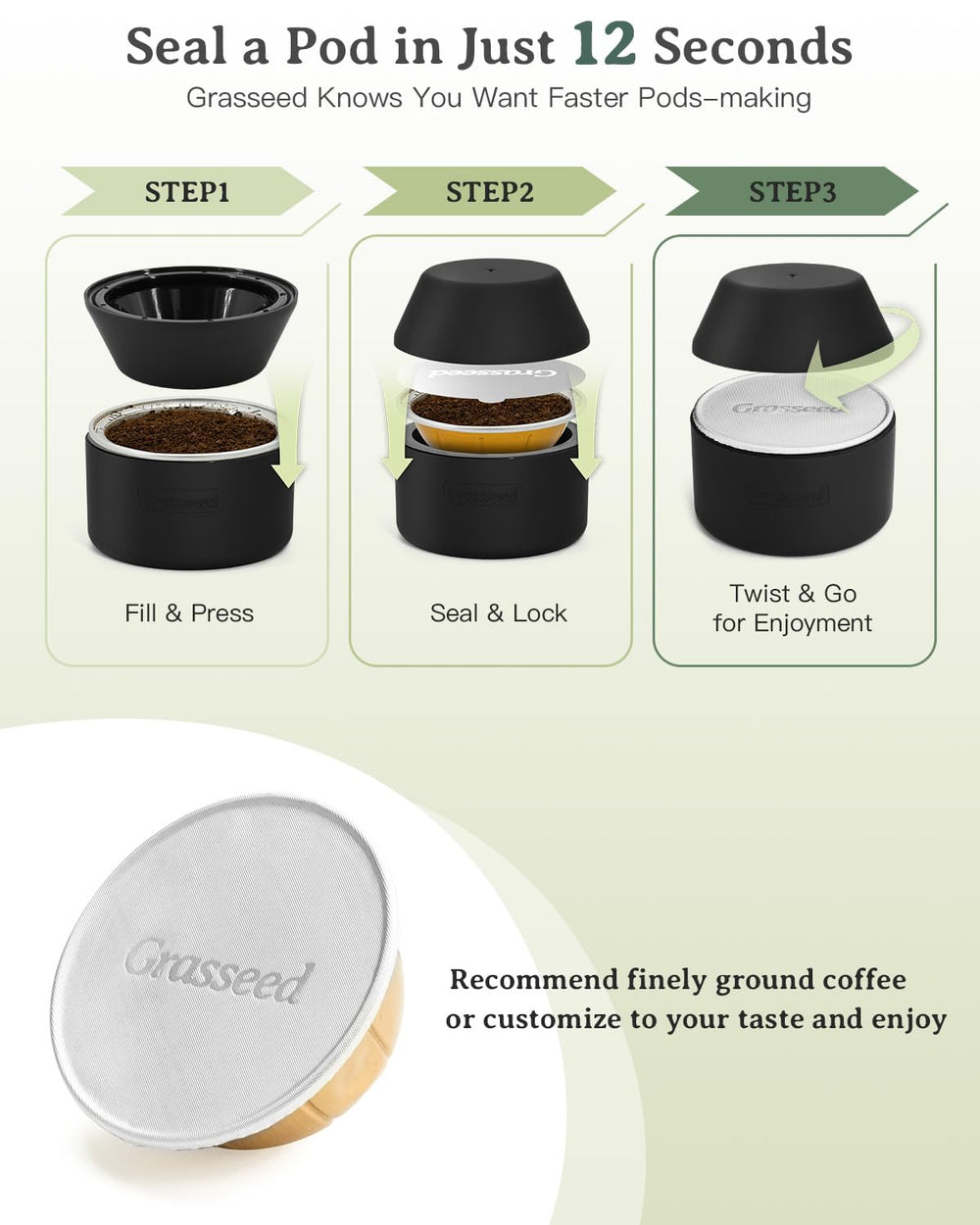 Reusable Vertuo Capsule Kit for VertuoLine Capsules with Only Holder, Fits for Refill Pods Vertuoline Pod - Black