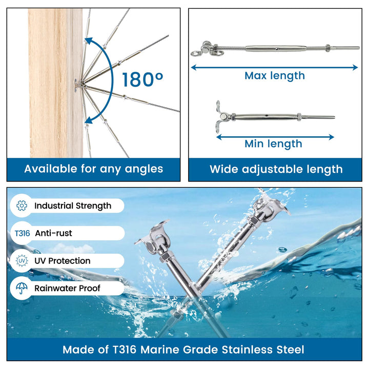 Muzata 20 Pairs Cable Railing Kit 1/8 Swage Toggle Turn