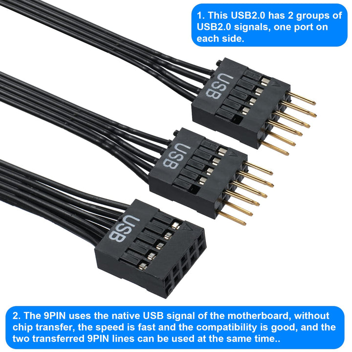 Motherboard USB Splitter, USB2.0 9-Pin USB Splitter 1-in-2, USB Motherboard Adapter 9Pin Line Expansion Cable USB Splitter for Computer Motherboards, NZXT, USB Header Splitter Length 17.6 cm.