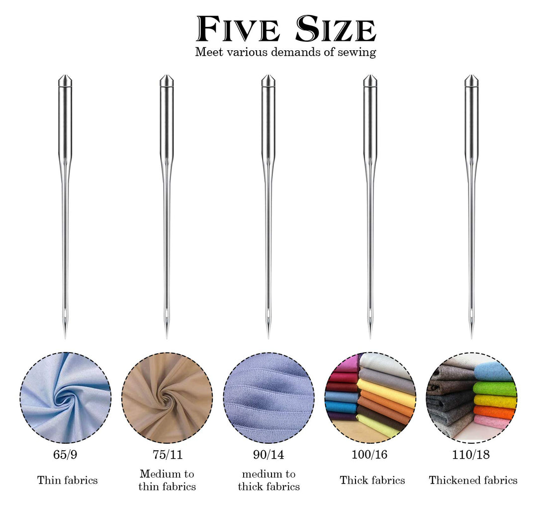 100 PCS Sewing Machine Needles Universal Regular Point Needles for Singer Brother, Assorted Sizes HAX1 65/9, 75/11, 90/14, 100/16, 110/18 (Durable,Universal)