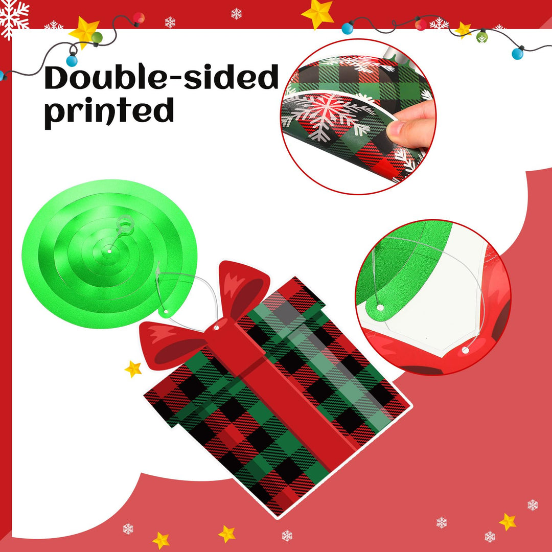 30 Pieces Christmas Hanging Foil Swirl Decorations Set Xmas Holiday Snowman Elk Sign Hanging Swirls Ceiling Decorations for Indoor Outdoor Happy Christmas Holiday Party Decor (Red, Black)