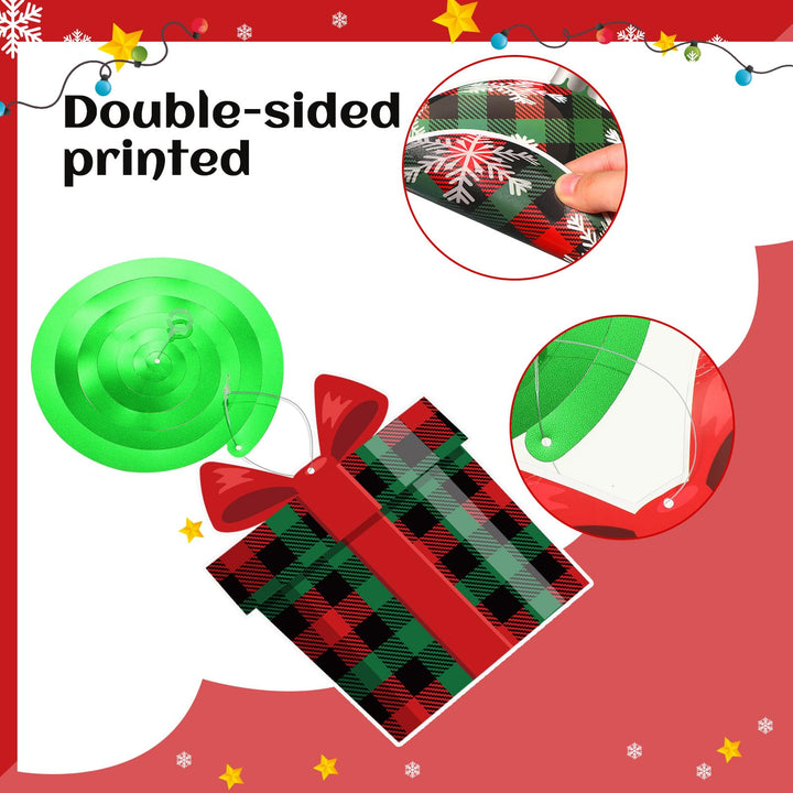 30 Pieces Christmas Hanging Foil Swirl Decorations Set Xmas Holiday Snowman Elk Sign Hanging Swirls Ceiling Decorations for Indoor Outdoor Happy Christmas Holiday Party Decor (Red, Black)