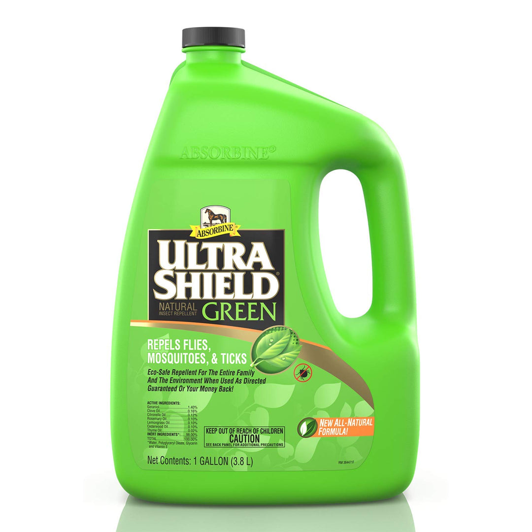 Absorbine UltraShield Green All-Natural Fly & Insect Repellent for Horses & Dogs, Essential Oils Repel & Control, 128oz Bottle, No Sprayer