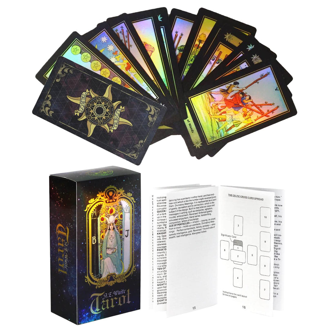 Tarot Deck with Guidebook,Classic 78-Tarot Cards Set,Colorful Holographic Cards Glowing Fortune Telling Game for Beginners,Expert Readers,Tarot Lover