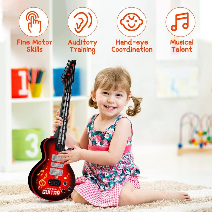 M SANMERSEN Kids Guitar 4 Strings Electric Guitar for Kids Toddler Guitar with Strap Light Up Musical Toys for 3 4 5 Year Old Boys Girls Gifts